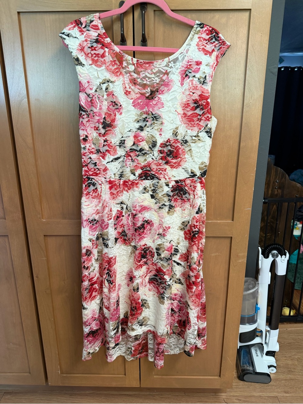 connected apparel Pink and Cream Floral Midi Fit-and-Flare Dress
